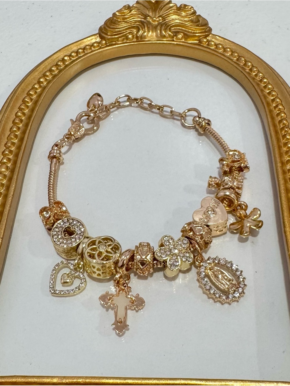 New Gold Tones Charm Cross, Heart Bracelet